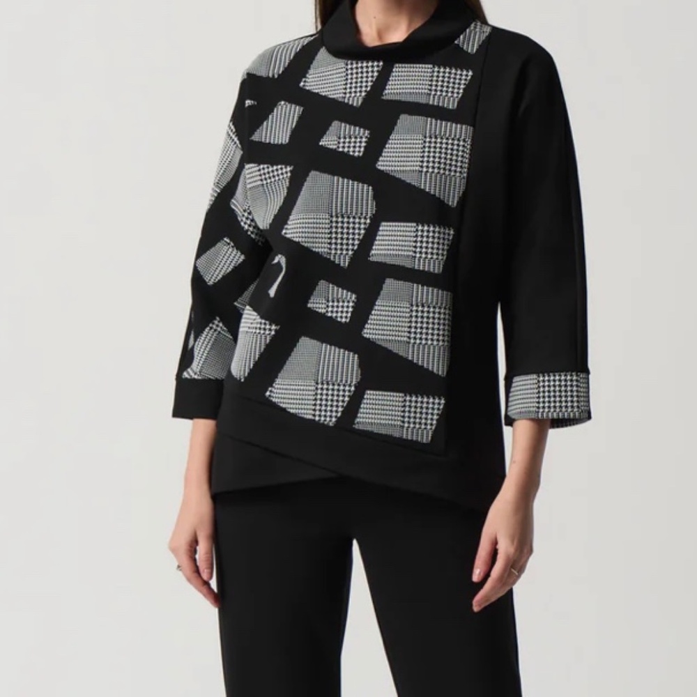 JOSEPH RIBKOFF Style 233228 Black White Houndstooth Check Geometric Knit Top 14